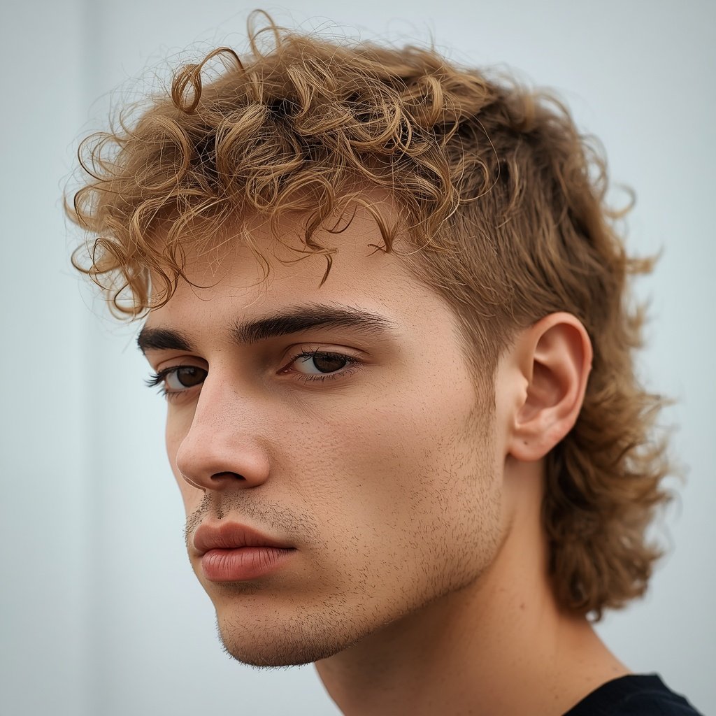 Curly mullet haircut